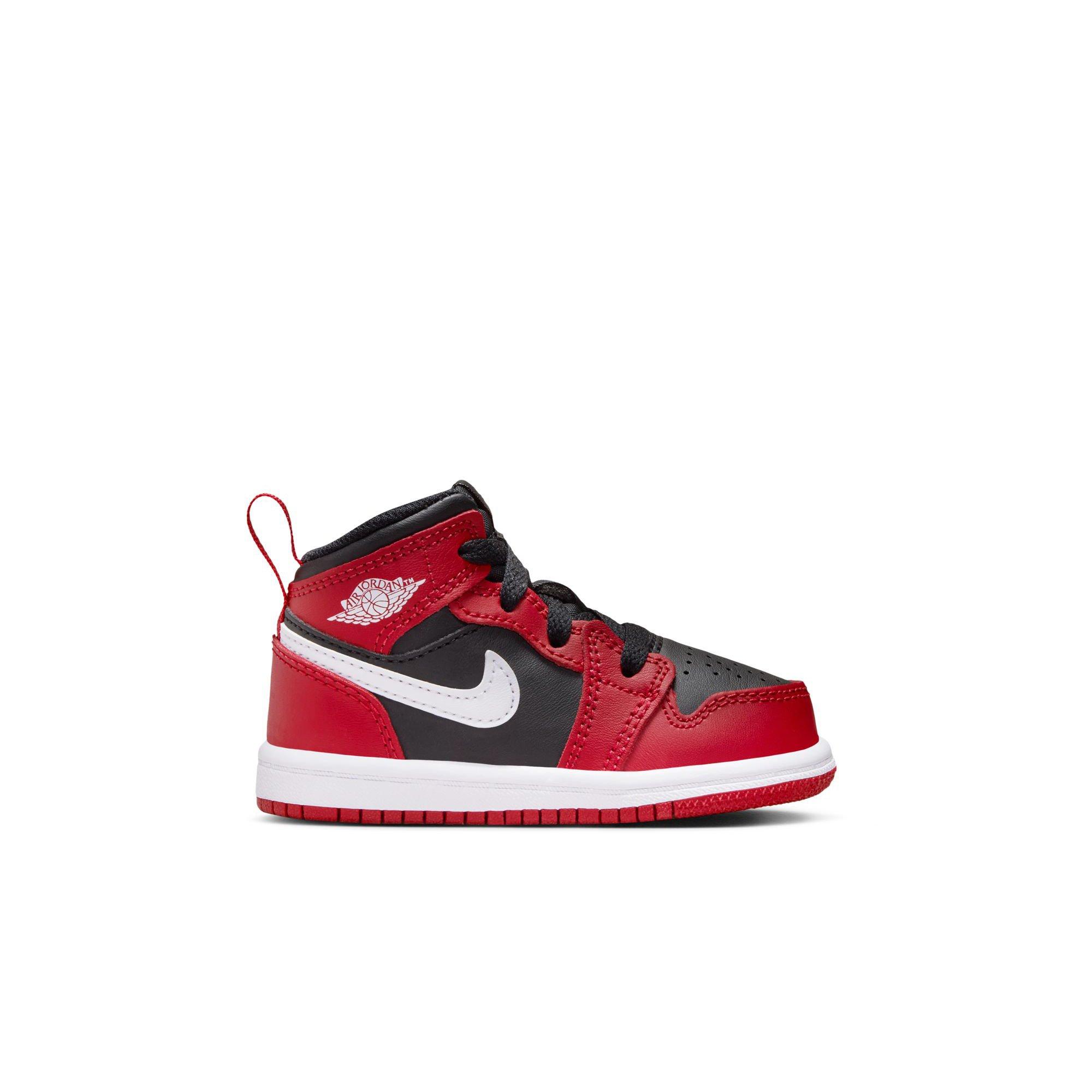 Jordan 1 Mid Toddler Boys Black White Gym Red Shoe